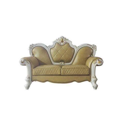 Q-Max Antique Pearl and Butterscotch PU Loveseat w/3 Pillows