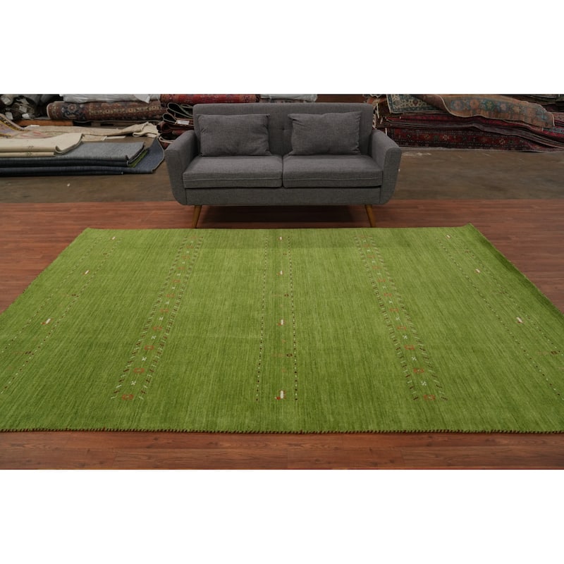 Hand Knotted Oriental 100% Wool Carpet Tribal Animal Pictorial Green Gabbeh Area Rug - 9' 8'' X 6' 6''