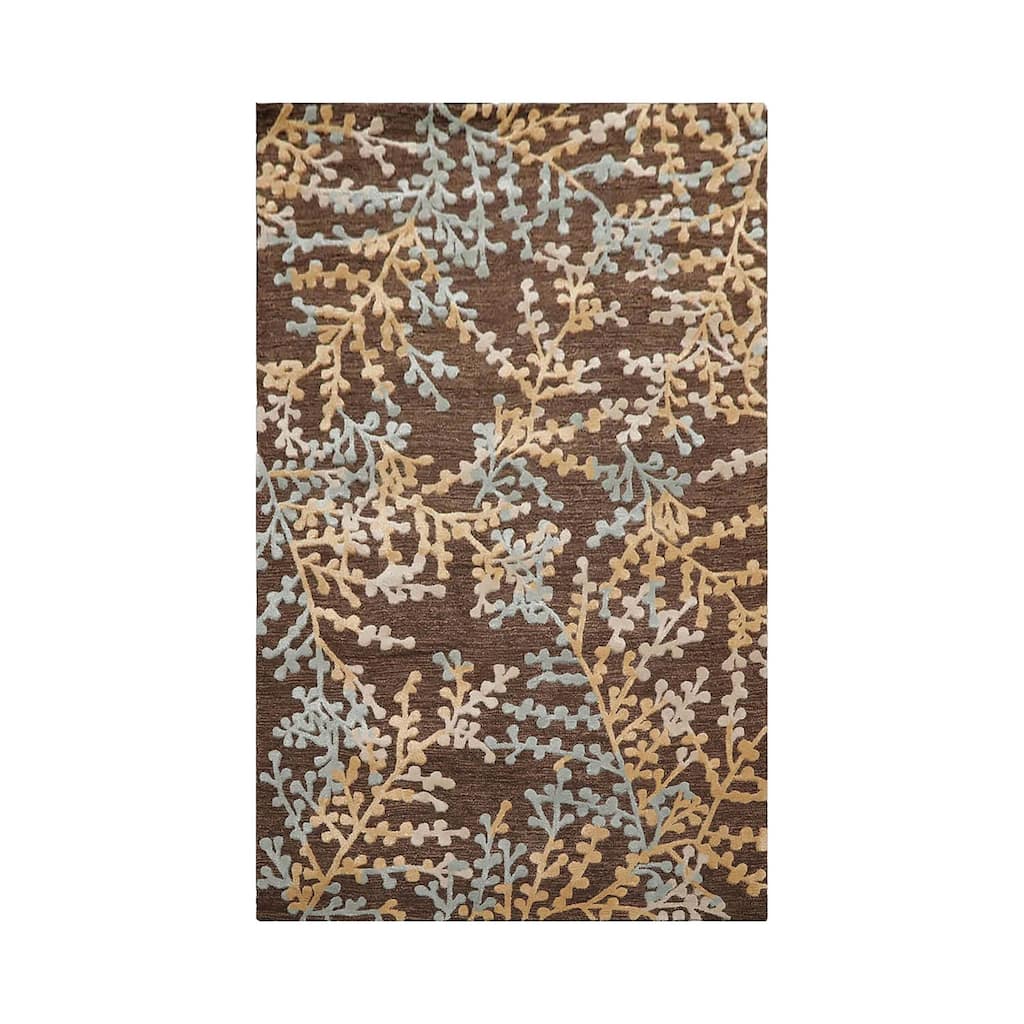 Hand Tufted Hand Made Aqua Wool & Silk Karastan Traditional Area Rug - 5' x 8'