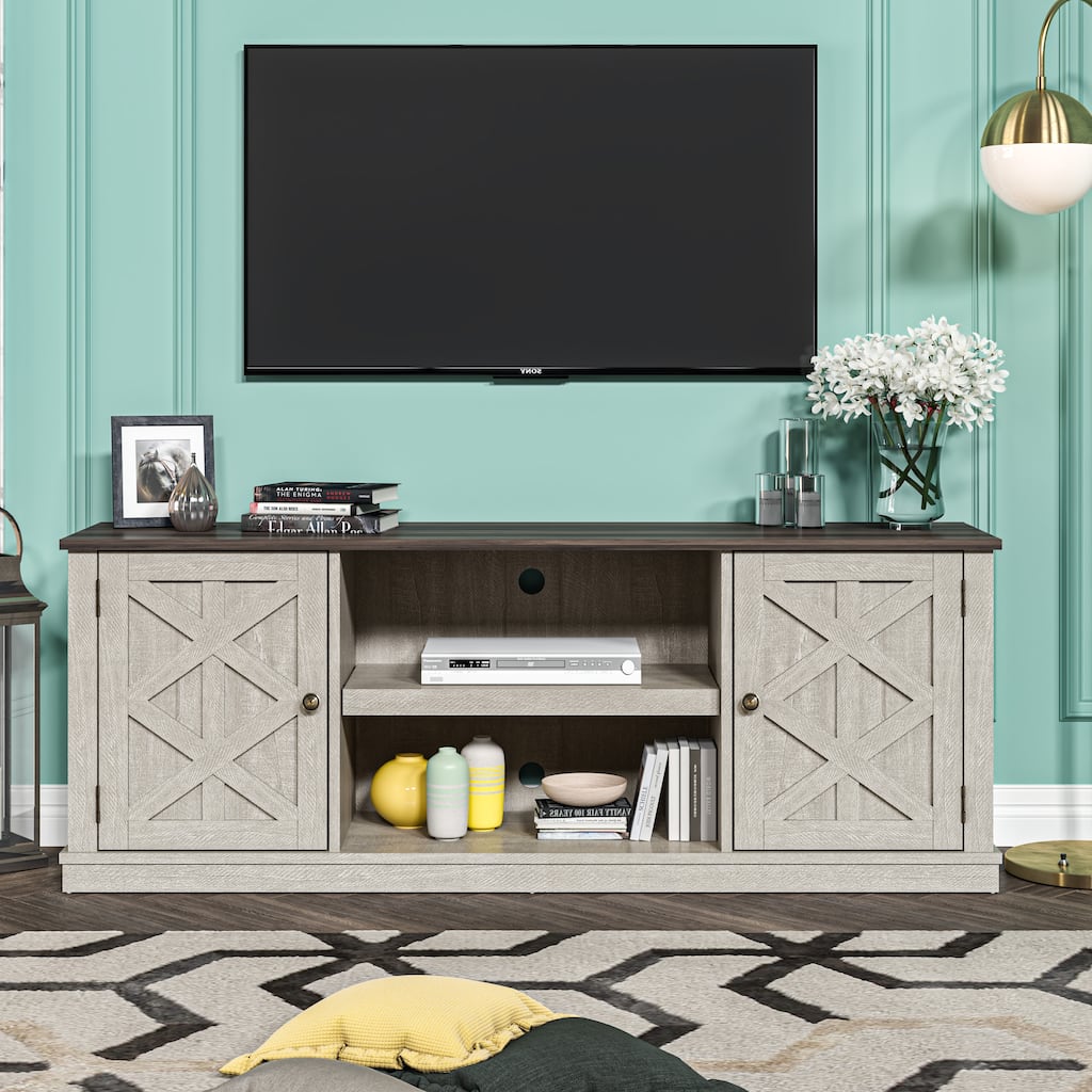 64 in. With Dark Drift Wood Desktop TV Stand for TVs up to 70 in. - 64 inches in width