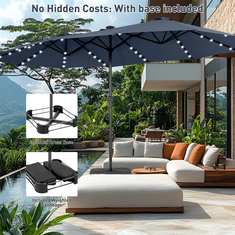 Autlaycil 15 ft Patio Umbrella with Base & 48 LED lights for Outdoor Umbrella