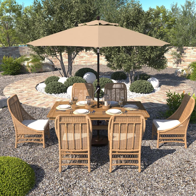 California Umbrella 9-foot Round Crank Lift, Push ButtonTilt, Bronze Frame Finish, Aluminum Patio Umbrella with Sunbrella Fabric
