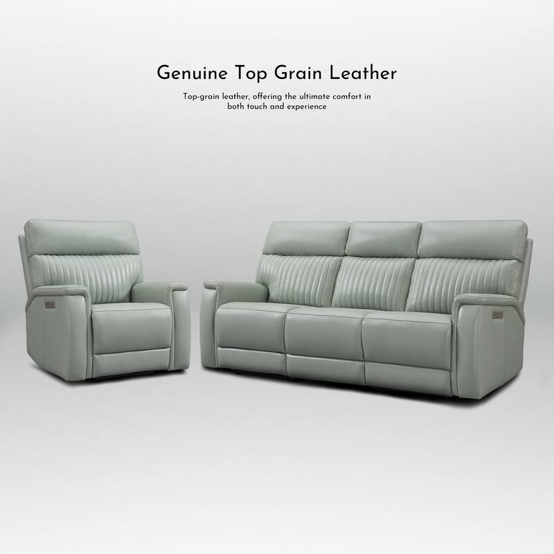 122''W 4-Seat Premium Genuine Leather triple-Power Sofa set with Zero Gravity, Adjustable Headrest & Lumbar Support