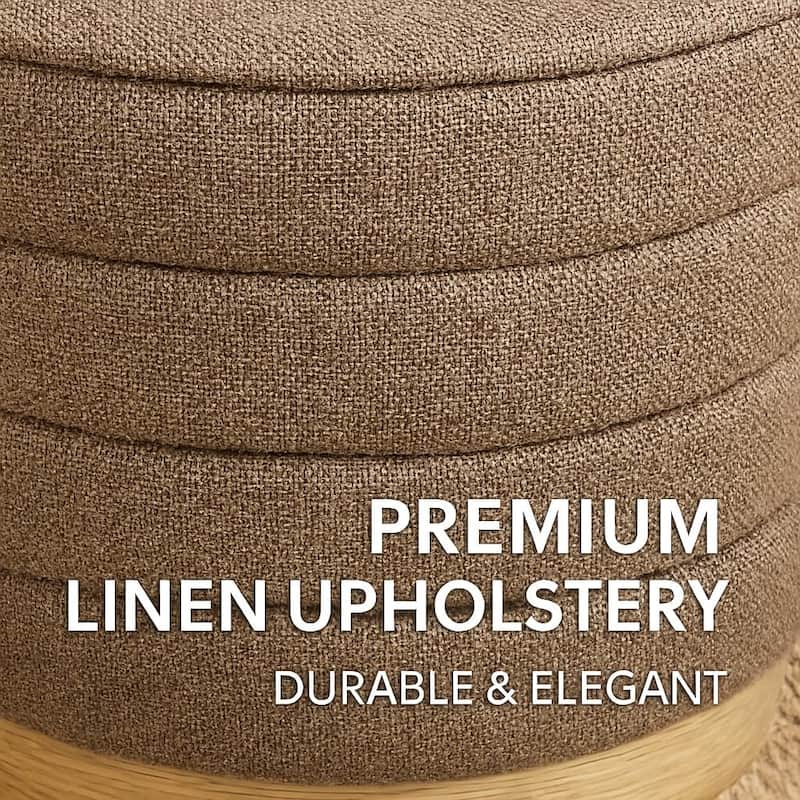 Modern Cylinder Ottoman with Hidden Storage Linen Upholstery Seat