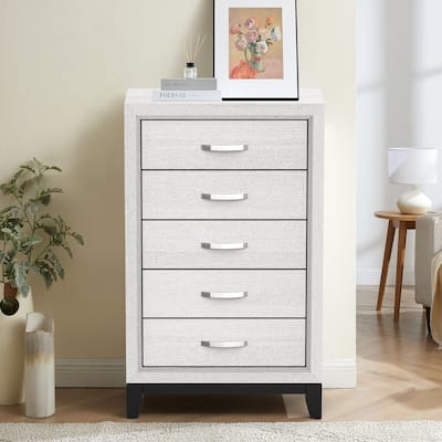 51" Tall Modern White Wood 5-drawer Storage Chest with Metal Pull