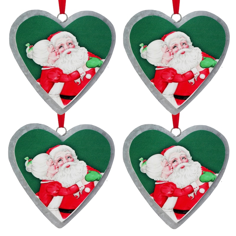 5.5" Metal and MDF Merry Kismass Claus Ornament Set of 4