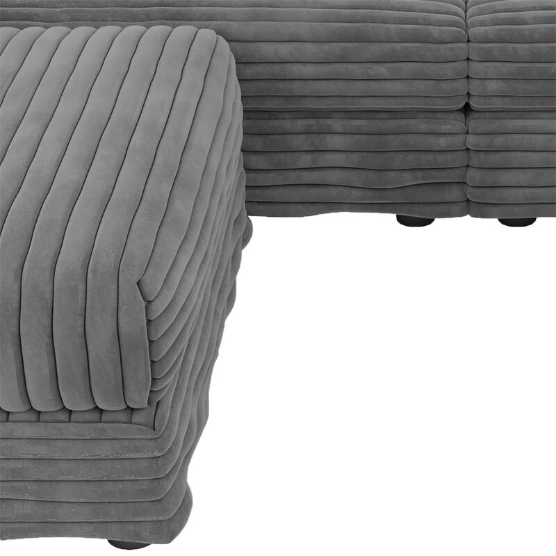 Modern Corduroy Fabric Upholstered Sectional Sofa with Ottoman