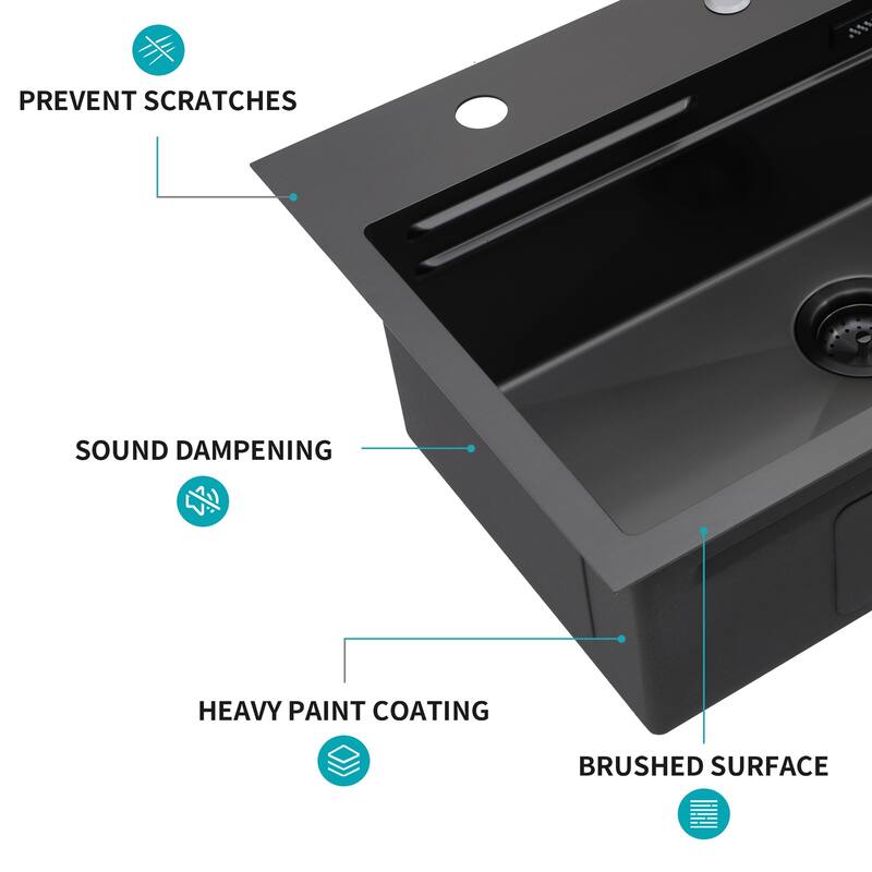 31.5 Inch Drop-in Single Bowl 16 Gauge Stainless Steel Kitchen Sink with Pull-Down Faucet - 31.5'' x 21'' x 9.4''