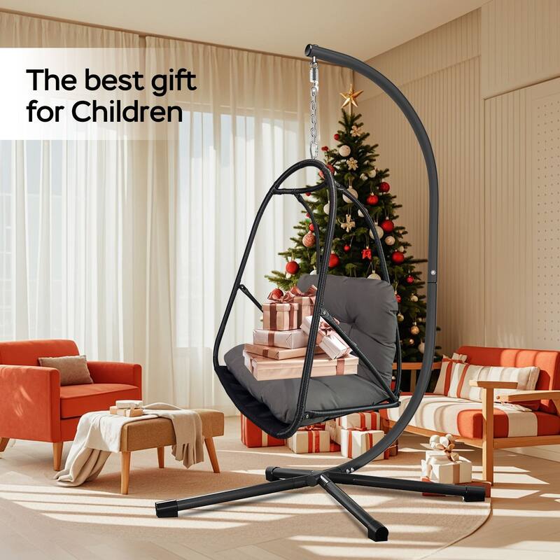 Swing Egg Chair with Stand Wicker Rattan Patio Basket Hanging Chair