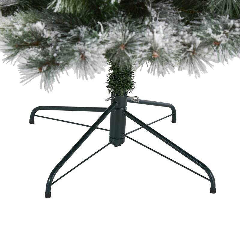 8ft Flocked Christmas Tree with Lights - Prelit Artificial Pine Holiday Decor - Green - 96