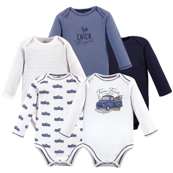slide 1 of 1, Touched by Nature Baby Boy Organic Cotton Long-Sleeve Bodysuits 5pk, Truck 0-3 Months - Truck