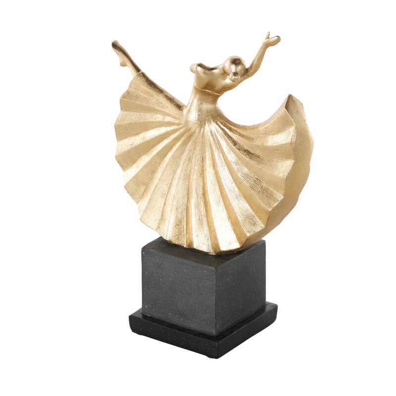 Gold Polystone Dancer Decorative Sculpture with Black Square Base