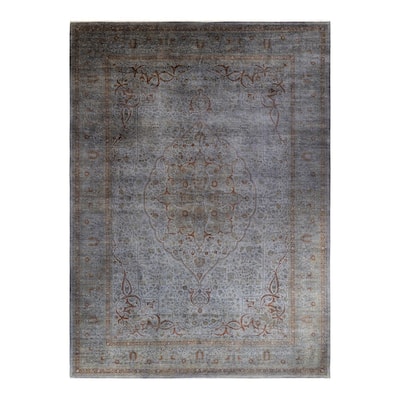 Overton Hand Knotted Wool Vintage Inspired Modern Contemporary Overdyed Gray Area Rug - 10' 0" x 13' 7"