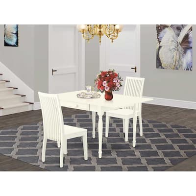 HomeStock 3-Pc Linen White Finish Rectangular Solid Wood Top With Dropleaf Dining Table Set