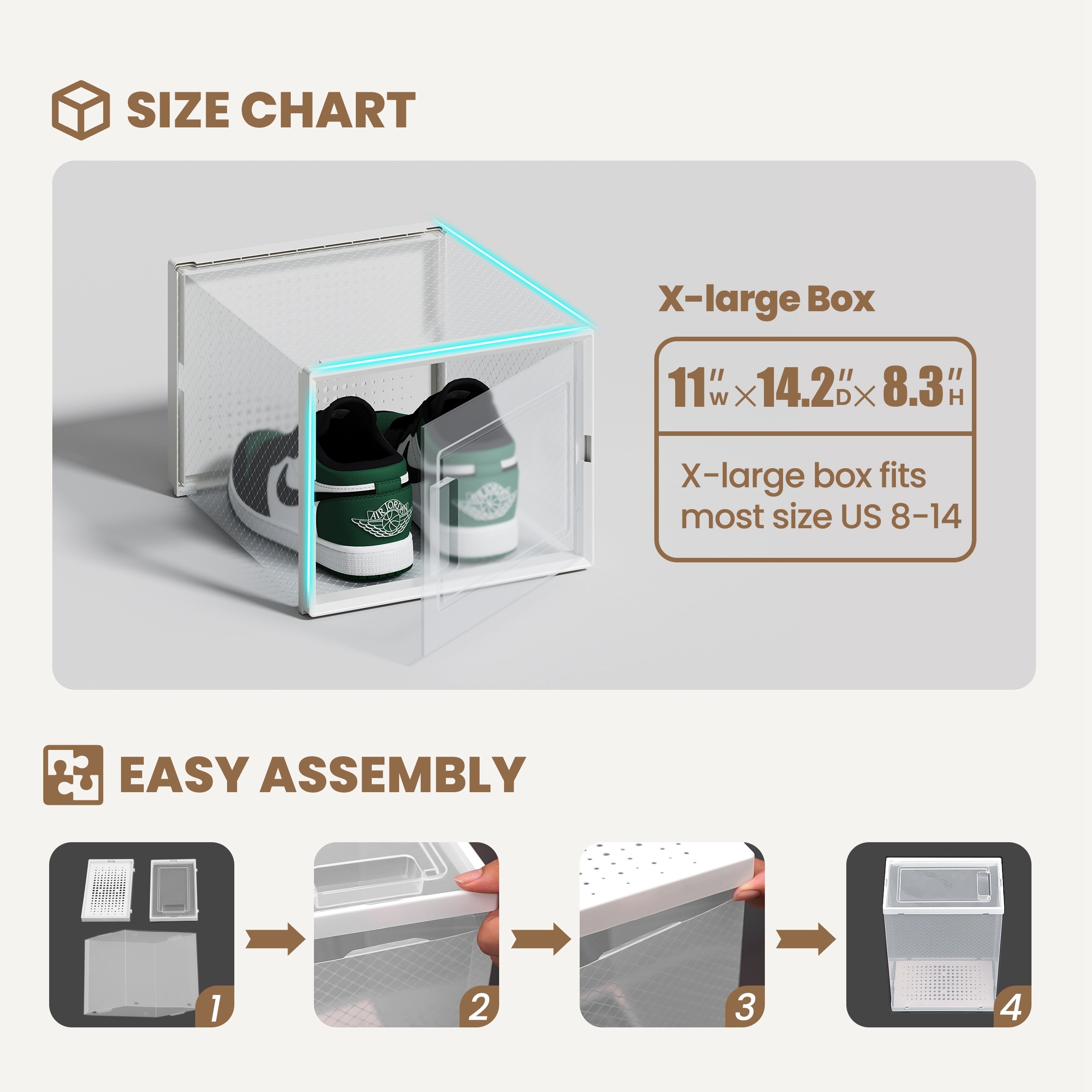 Crestlive Products 18/24 Pack Shoe Storage Box, Plastic Foldable