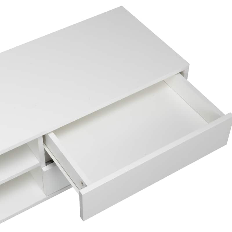 White 62.99" TV Stand with LED Remote Control Lights and High Gloss Finish for TVs Up to 65"