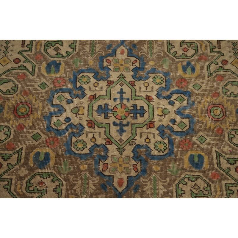 Hand Knotted Oriental 100% Wool Carpet Traditional Floral Beige & Ivories Tabriz Area Rug - 10' 9'' X 7' 10''
