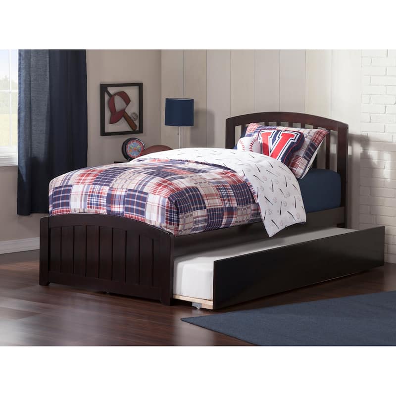 Victorian Platform Bed with Trundle - Twin Size, Hardwood Frame, Espresso Finish, Modern Design