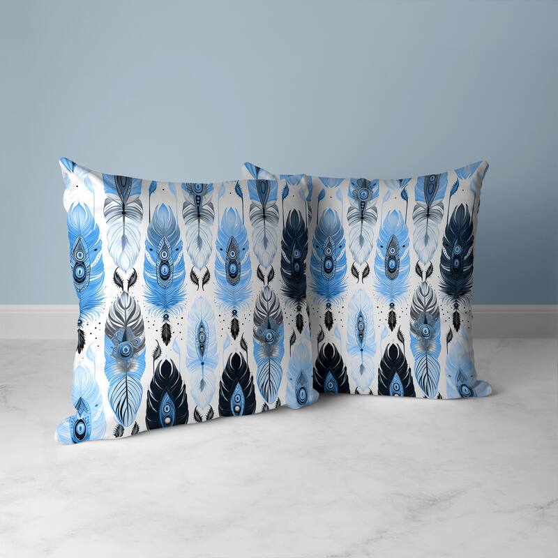 Feathered Treasure Faux Suede Reversible Throw Pillow Blue and White