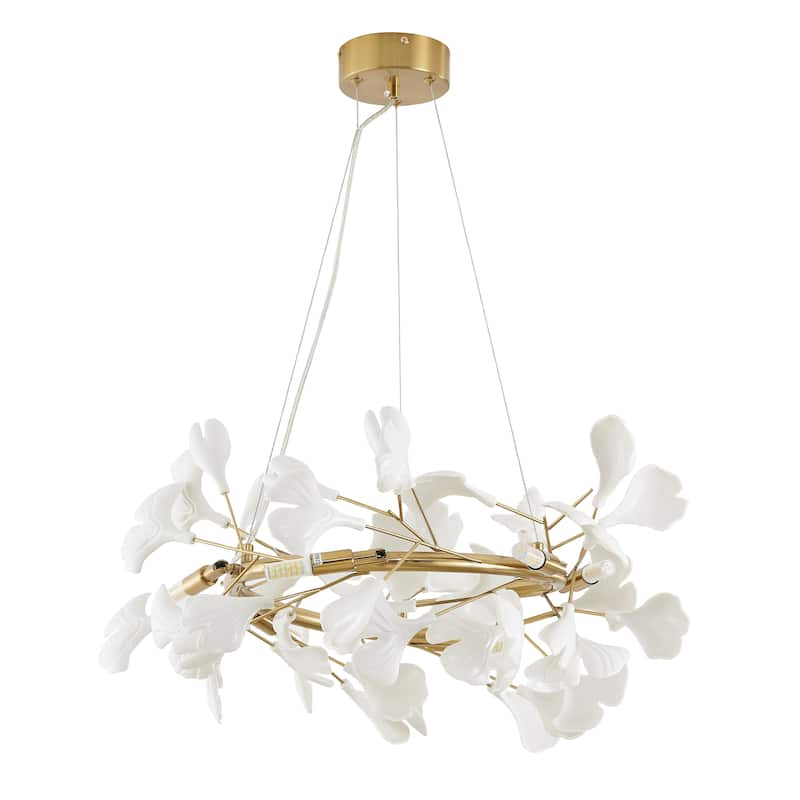 Eclectic 6-Light Brass With White Petals Chandelier