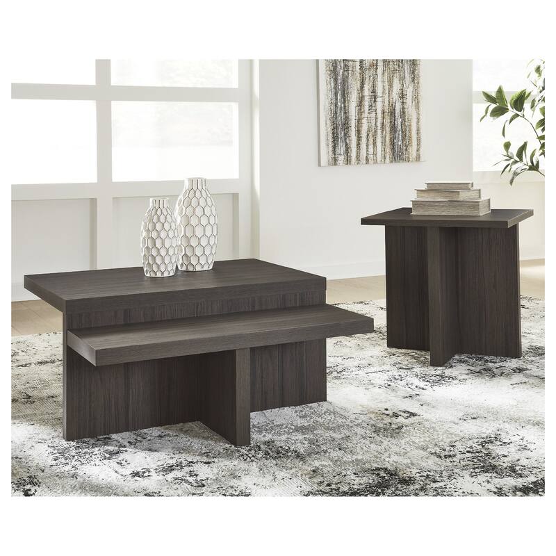 Signature Design by Ashley Zendex Brown Occasional Table Set (Set of 2) - 40" W x 40" D x 19.25" H - 40" W x 40" D x 19.25" H - Brown - Laminate