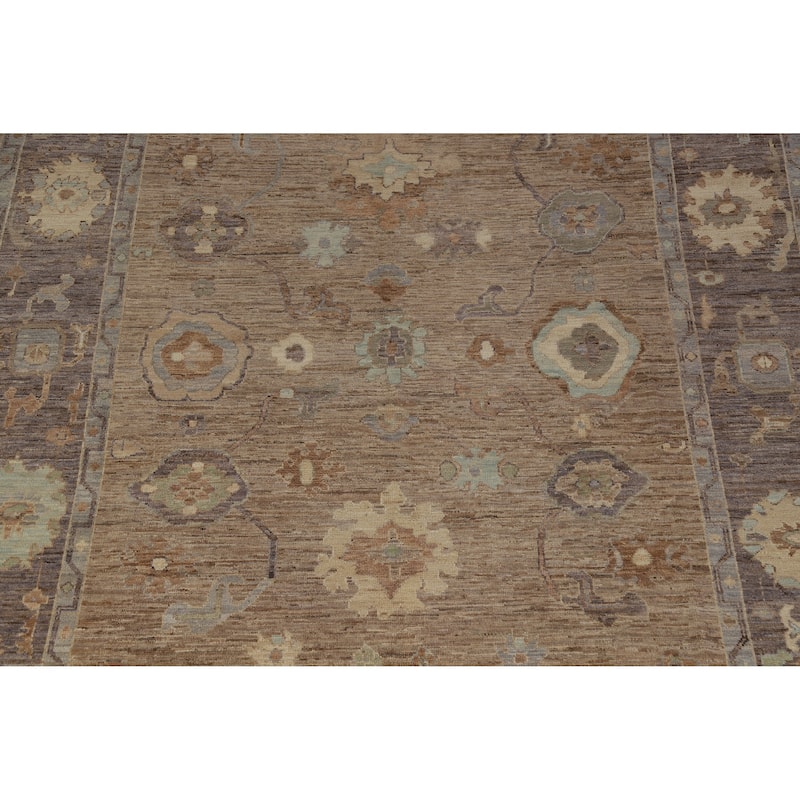 Hand Knotted Oriental 100% Wool Carpet Transitional All-Over Brown Oushak Area Rug - 9' 10'' X 8' 2''