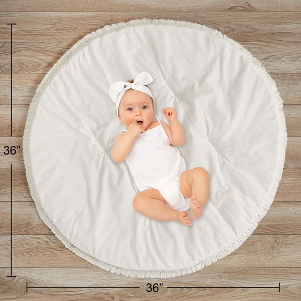 Sweet Jojo Designs Ivory Boho Diamond Boy Girl Baby Tummy Time Playmat Modern Bohemian Gender Neutral Shabby Chic Cotton Fringe