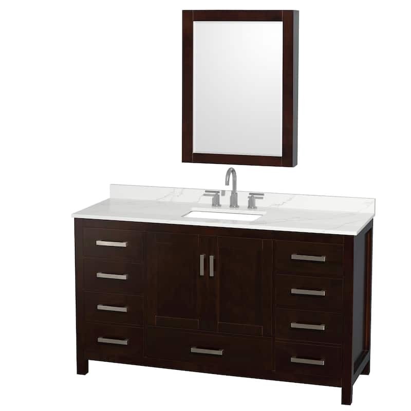 Wyndham Collection WCS141460S-QTZ-US3MED Sheffield 60" Free Standing - Espresso / Giotto Quartz Top / Brushed Chrome