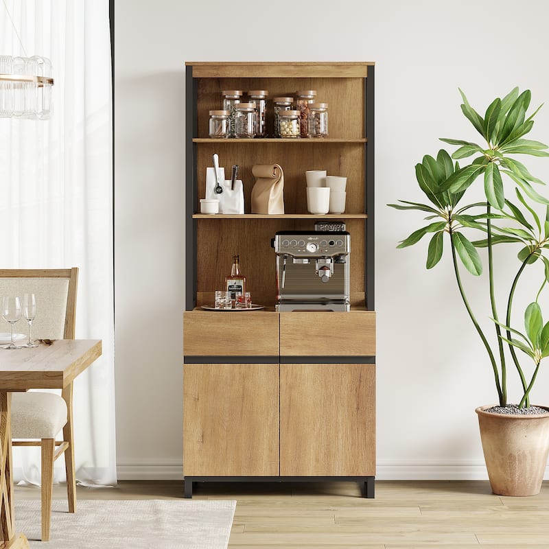 WAMPAT Modern 72" Tall Bookcase with Metal Base and Adjustable Shelves, Library Book Shelf with Storage Cabinet