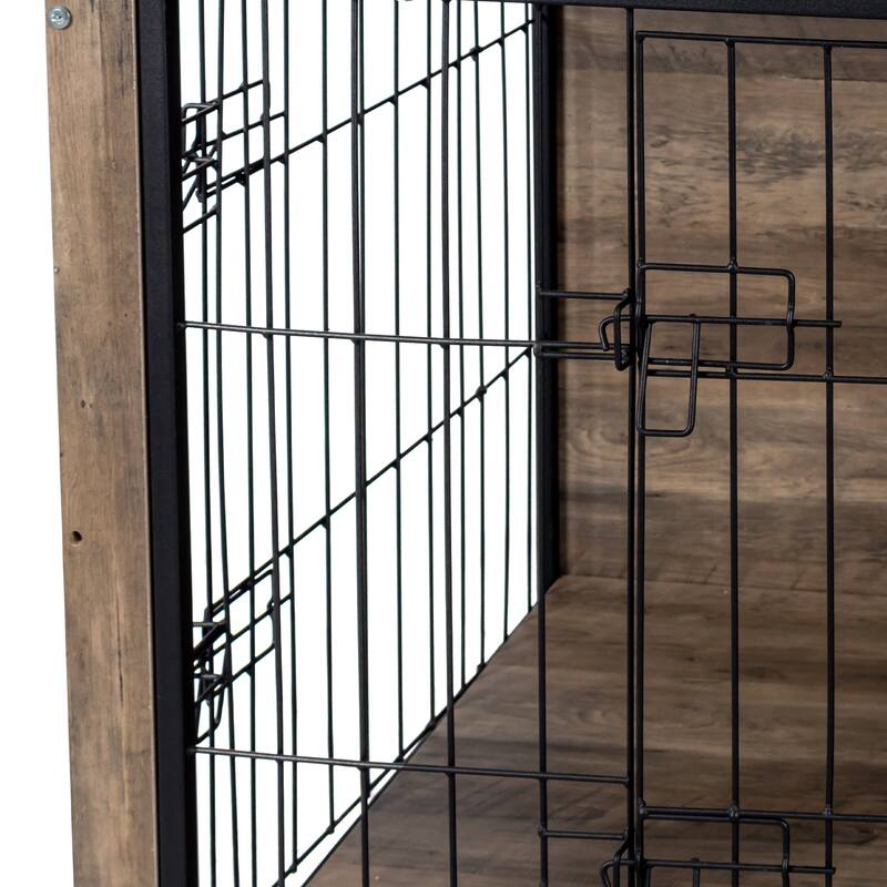 GDF Studio - Bubu Modern Wooden Dog Crate Furniture with Double Doors and Indoor Kennel Design