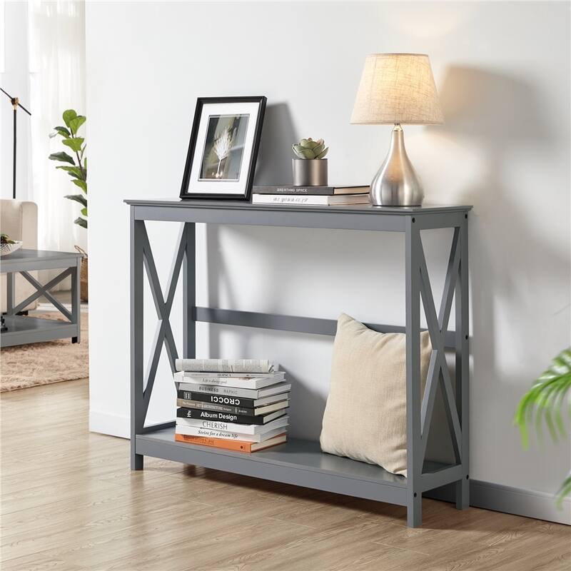 Yaheetech 2-Tier X-Design Console Table Console Tables for Entryway