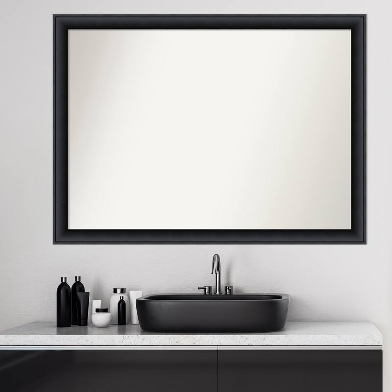 Non-Beveled Wood Bathroom Wall Mirror - Nero Black Frame - Nero Black