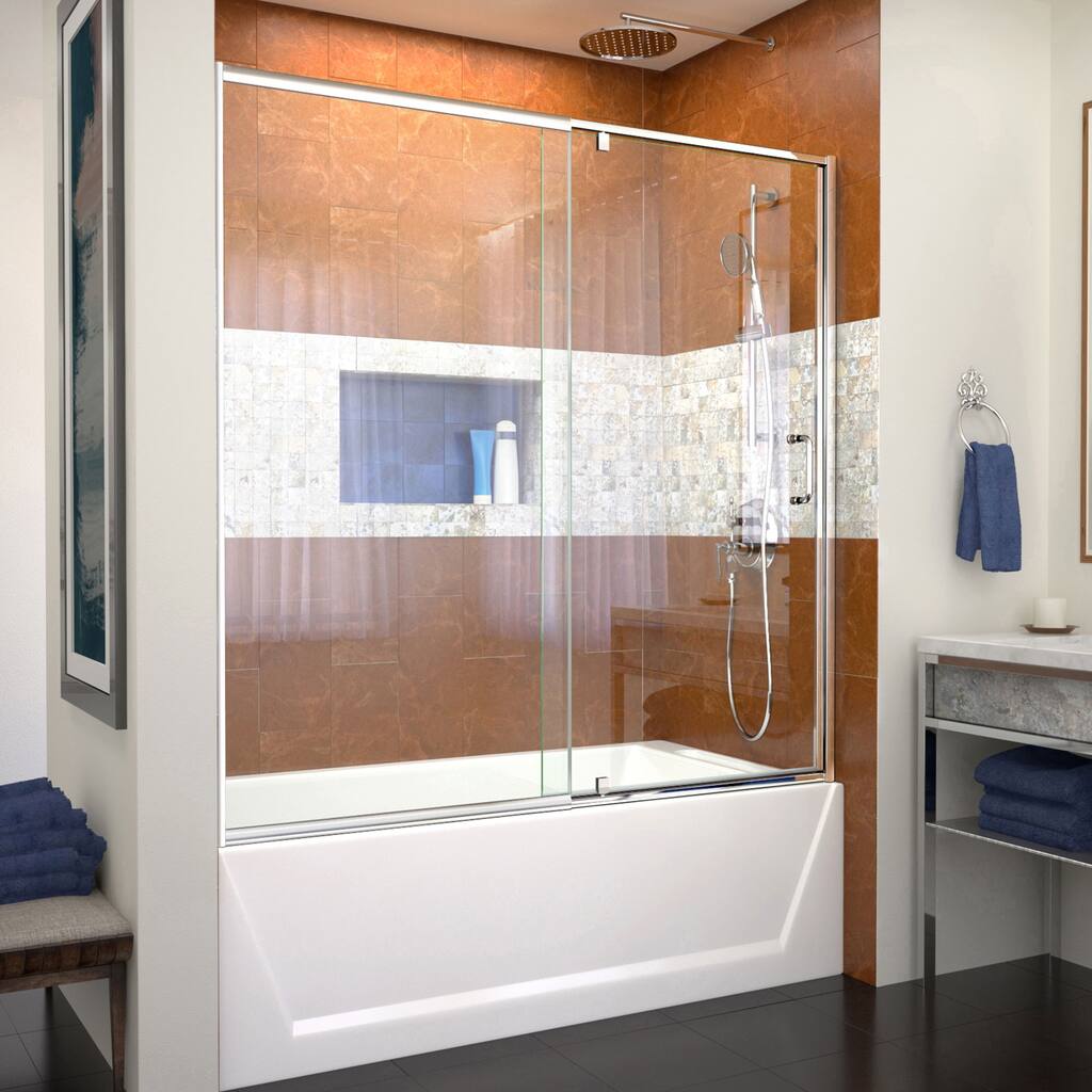 Flex 56-60 in. W x 58 in. H Semi-Frameless Pivot Tub Door