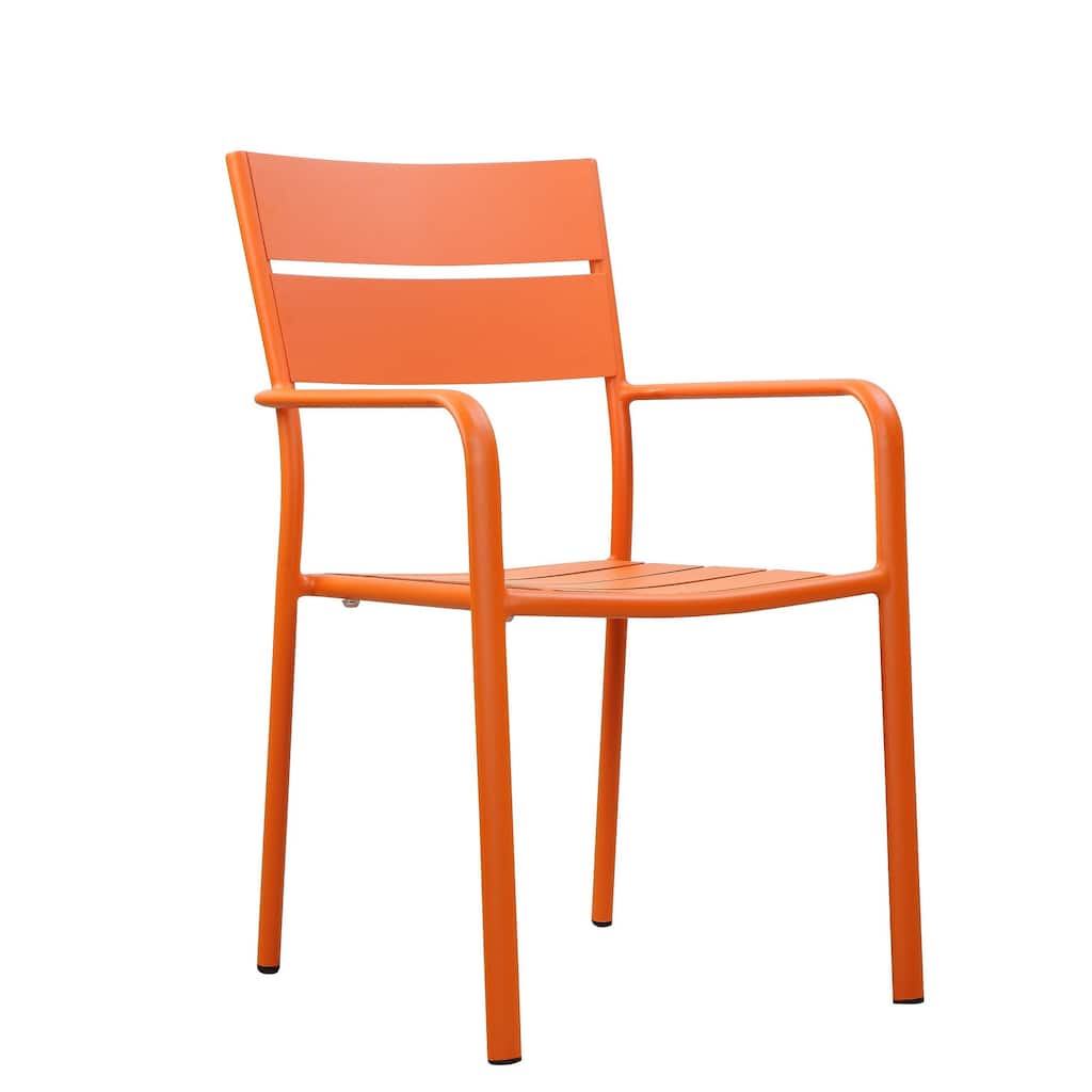 Meta 22 Inch 6 Piece Dining Chair Set, Orange Aluminum Frame, Stackable