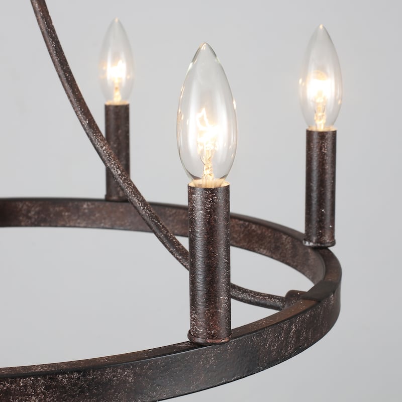 6-Light Farmhouse Candle Circle Hanging Wagon Wheel Chandelier Lighting for Kitchen Island