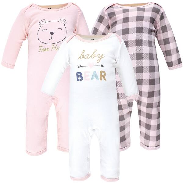 slide 1 of 1, Hudson Baby Infant Girl Cotton Coveralls, Girl Baby Bear 0 - 3 Months - Pink