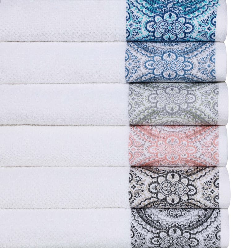 Superior Medallion Cotton Jacquard Soft Absorbent Hand Towel Set of 6