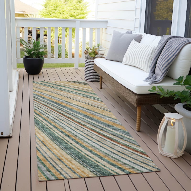 Machine Washable Indoor/ Outdoor Stripe Wave Chantille Rug - Beige - 2'3" x 7'6"