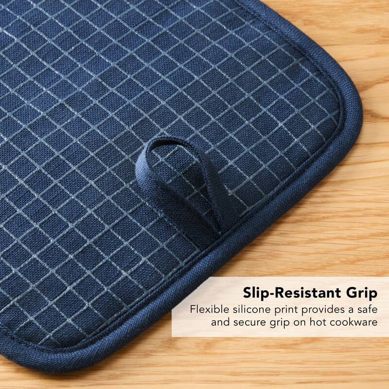 KITCHENAID Gourmet Series Gridlines Pot Holders 2-Pack Set, Heat Resistant up to 600°F, Soft Silicone Grip, Magnetic Cuff