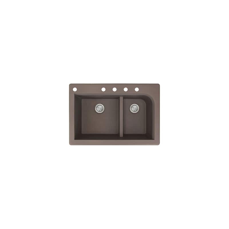 Transolid Radius 33in x 22in silQ Granite Drop-in Double Bowl Kitchen Sink with 1 Pre-Drilled Faucet Hole - 22" x 33" x 9.5"/CABDE