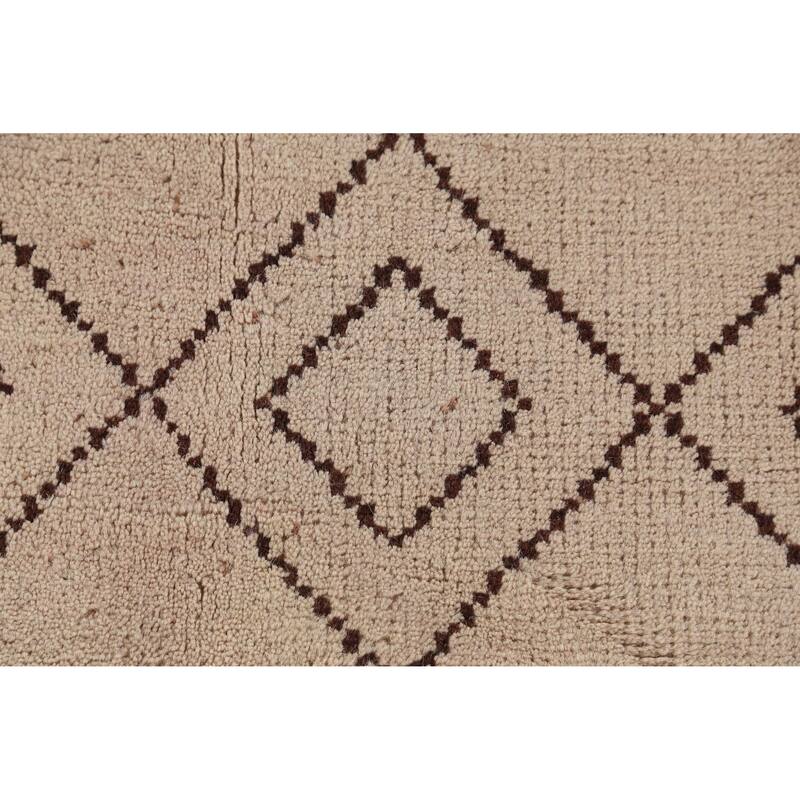Hand Knotted Oriental 100% Wool Carpet Modern Geometric Beige & Ivories Moroccan Area Rug - 8' 0'' X 5' 0''