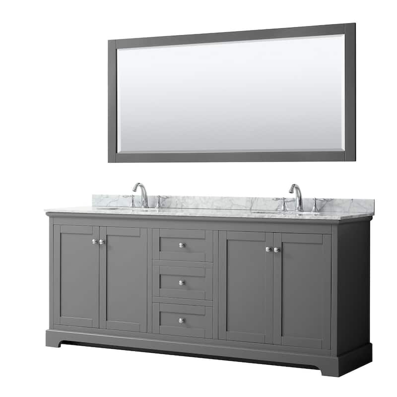 Wyndham Collection Avery 80" Free Standing Double Basin Vanity Set - Dark Gray / White Carrara Marble Top / Polished - Steel Finish