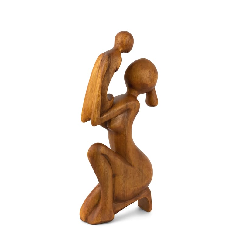 12" Wooden Handmade Abstract Mother and Child Sculpture Handcrafted Gift Art Decorative Home Decor Figurine Accent Decoration