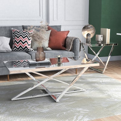 Starrla Glam Chrome Glass Top 2-Piece Coffee Table Set by Furniture of America
