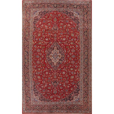 Large Traditional Red Kashan Persian Vintage Rug Handmade Wool Carpet - 9'7" x 15'9"