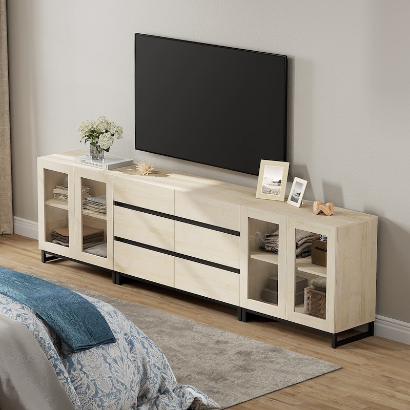 3 in 1 TV Stand for TVs up to 120 inches, Modern TV Console with Glass Doors and 6 Drawers for Living Room, Bedroom