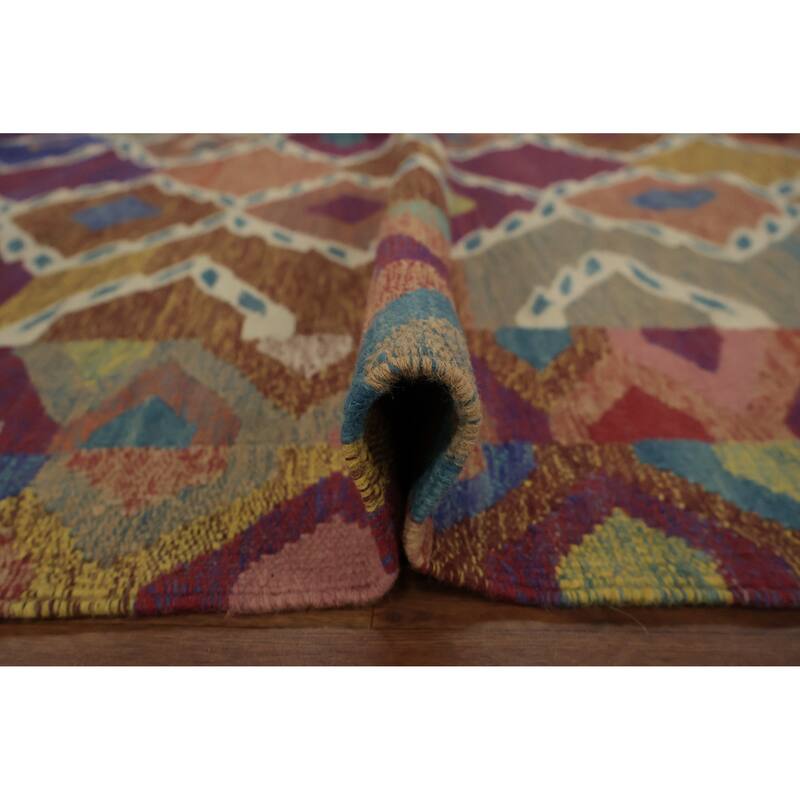 Hand Woven Oriental 100% Wool Carpet Southwestern Tribal Multi-Colored Kilim Area Rug - 9' 8'' X 6' 7''