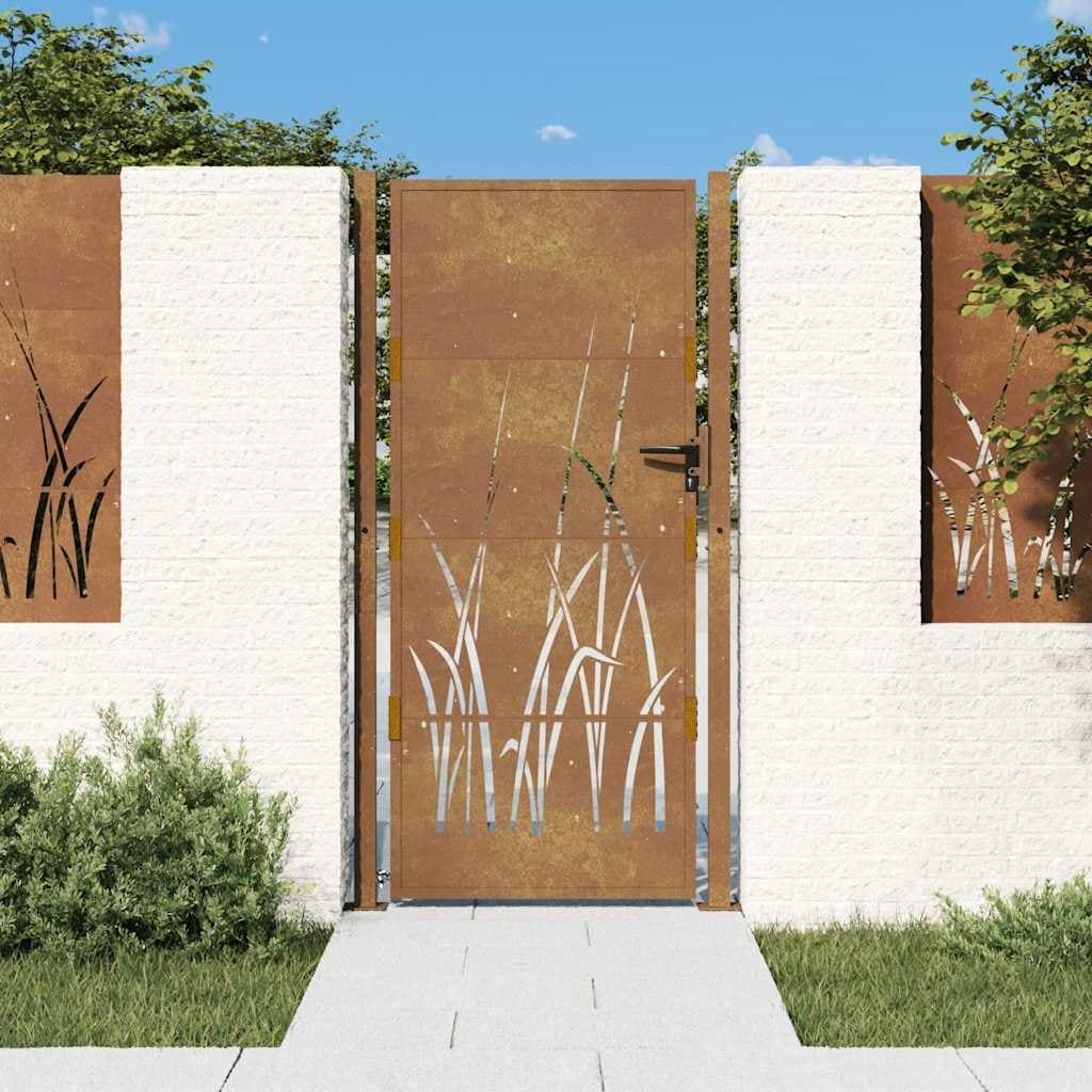 vidaXL Garden Gate 39.4x68.9" Corten Steel Grass Design - 43.3 x 70.9"