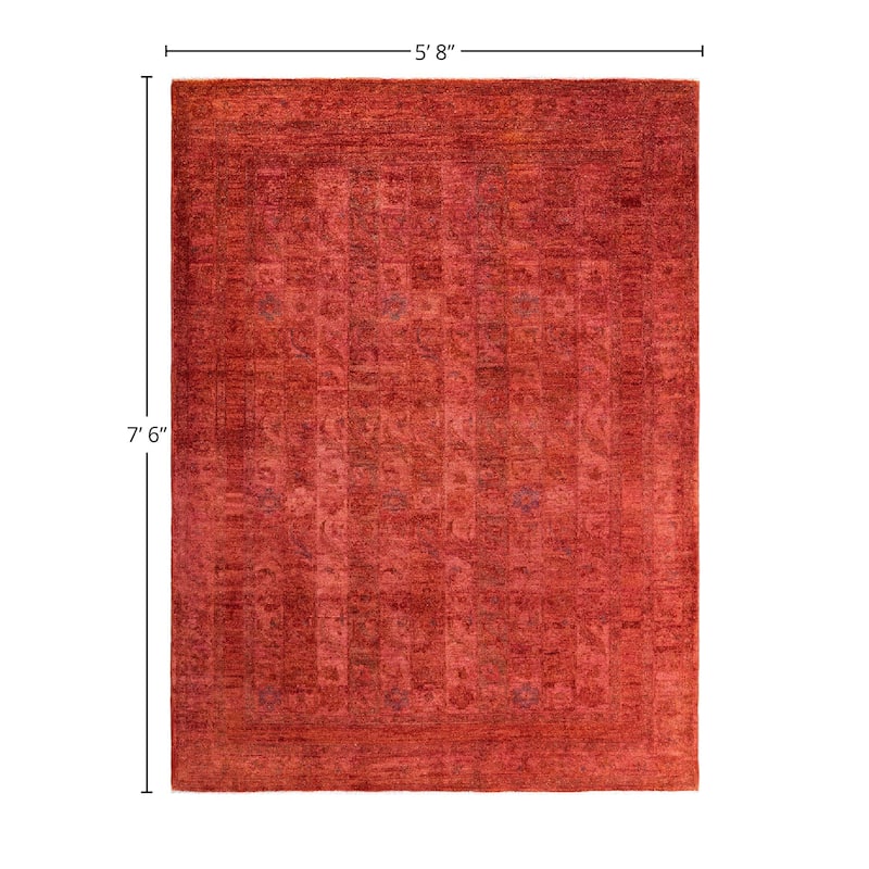 Overdyed, One-of-a-Kind Hand-Knotted Area Rug - Red - 5' 8" x 7' 6"