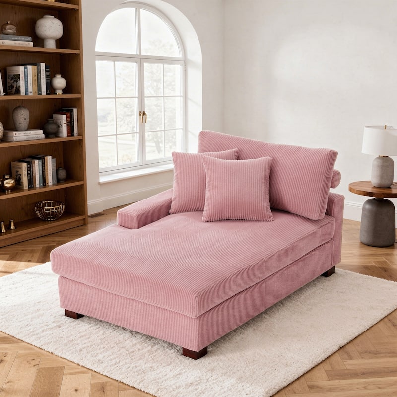Corduroy Chaise Lounge Chair Upholstered Indoor Lounger Sofa